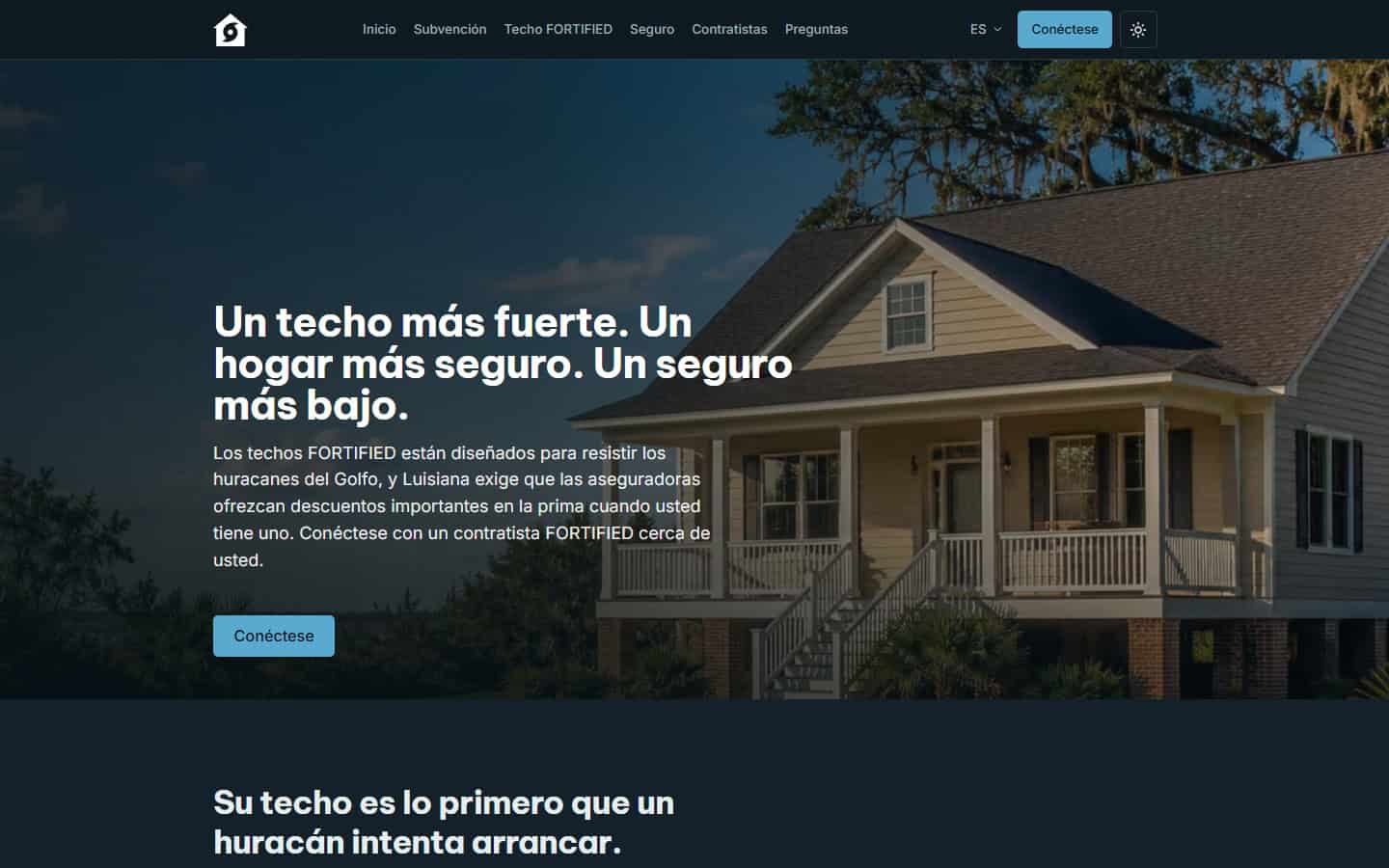 The same homepage published in Spanish on desktop at /es.